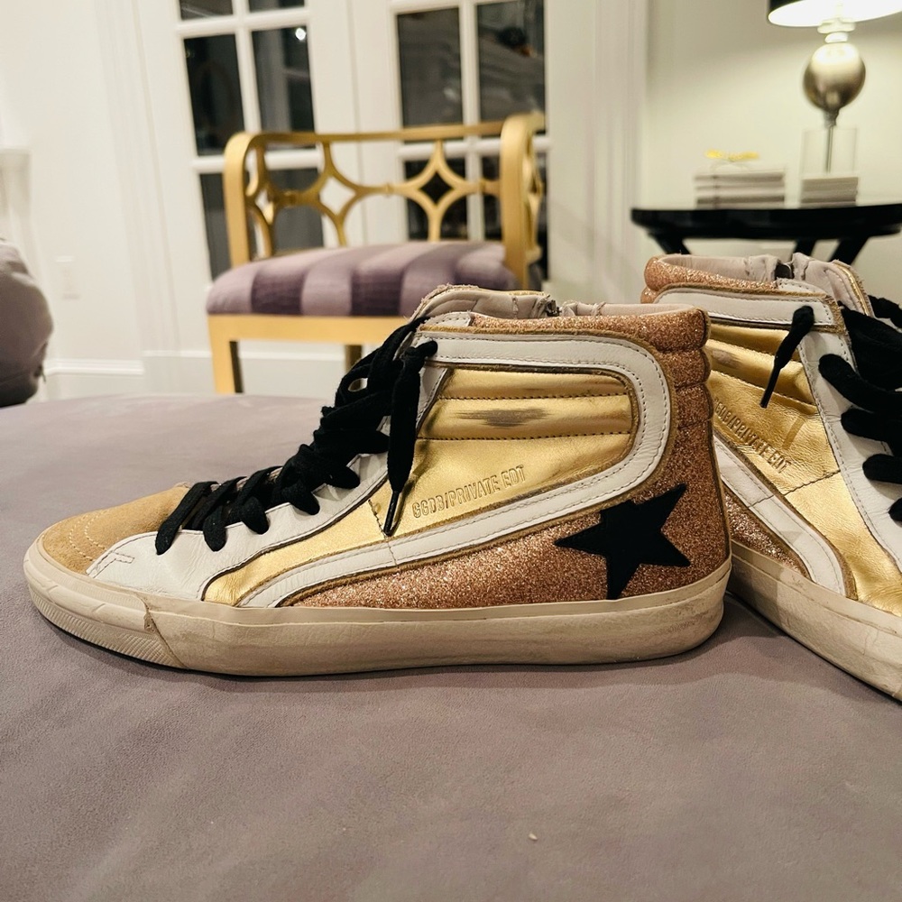 Golden Goose High-Tops with Black Laces and Tan Accents